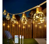 Ollny Solar Lights Outdoor Garden, 8M Hemp Rope Fairy Lights Solar Powered with 16 Shatterproof G50 Bulbs, 8 Modes Waterproof Festoon String Lights Outside for Balcony Fence Patio Party Gazebo Decor