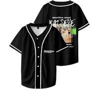 OLLQSB Katseye Album Beautiful Chaos Baseball Jacket Tee Crew Neck Short Sleeve, Unisex, Casual Shirt, Street Fashion,Black,XS