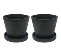 Olly & Rose Artstone Cloudy Black Pack 2 with Saucers - 17cm Medium Plant Pots Outdoor and Indoor - Black Planters - Flower Pots