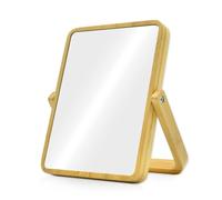 Olly & Rose Bamboo Makeup Mirror 17x13cm Ultra Clear View Adjustable Desktop Dressing Table Mirror Portable