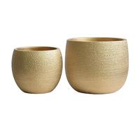 Olly & Rose Barcelona Ceramic Plant Pot Set 2 - Gold Flower Pots - Indoor & Outdoor Planters Home and Garden Decor (Gold, 14cm + 17.5 cm)