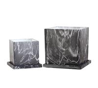 Olly & Rose Carrara Marble Effect Plant Pot Set with Saucers - Indoor & Outdoor - Large - Charcoal