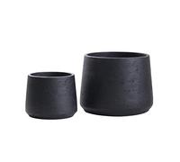Olly & Rose Copenhagen Matt Black Ceramic Plant Pot Set of 2 - Ceramic Cement Planters for Indoor & Outdoors - Textured Effect - Large & Medium Plant Pots