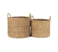 Olly & Rose Large Set 2 Premium Woven Seagrass Handmade Storage Baskets 45 and 40cm Large Premium Laundry Baskets and Display Versatile Natural