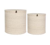 Olly & Rose Large Storage and Laundry Baskets Bleached Off-White - Set 2 45cm and 35cm Diameter - Seagrass Wicker Basket Premium Home Decor with Tan Holders