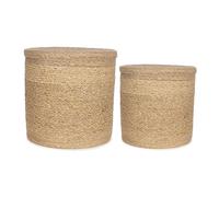 Olly & Rose Large Storage and Laundry Baskets - Set 2 45cm and 35cm Diameter - Seagrass Wicker Basket Premium Home Decor