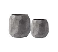 Olly & Rose Leon Geometric Ceramic Plant Pots Set 2 - Sand Effect Dark Grey 21cm and 14cm diameter Large Plant Pots Outdoor and Indoor - Grey Planters - Flower Pots