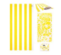 Olly & Rose Luxury Microfibre Extra Large Beach Towel with Zip Pocket and Inflatable Pillow and Reversible Pattern 100 x 200cm Yellow - 300GSM Luxury Microfibre Light Weight Travel Towel