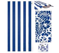 Olly & Rose Luxury Microfibre Large Beach Towel with Zip Pocket and Inflatable Pillow and Reversible Pattern 90 x 160cm Blue - 300GSM Luxury Microfibre Light Weight Travel Towel…
