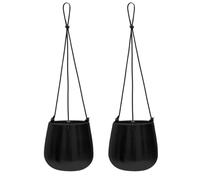 Olly & Rose Matt Black Brushed Metal Hanging Plant Pot Set 2-14cm - Hanging Planters and Indoor Plant Pots