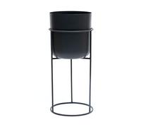 Olly & Rose Matt Metal Plant Pot with Black Plant Stand - Tall 50cm Large Plant Pot Indoors with Stand - Large Decorative Planter (Black, Tall 50cm)