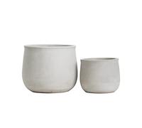 Olly & Rose Mykonos Ceramic Plant Pot Set 2 Indoor Planters 17cm + 12cm - Natural Light Grey - Outdoor Flower Pots Cement Plant Pots Large and Small