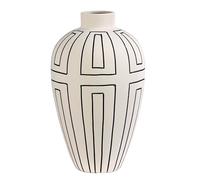 Olly & Rose Nile Cream with Etched Charcoal Lines Ceramic Vase - 20 x 20 x 34.5cm Large Flower Vase Contemporary Home Décor Table Vase