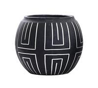 Olly & Rose Nile Plant Pot and Vase 15cm Sphere Ceramic Plant Pot Black with Etched White Pattern Medium Plant Pots Outdoor and Indoor - White Planters - Flower Pots