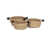Olly & Rose Set 3 Natural Seagrass Storage Baskets with Black Handles - Durable 25,22,19cm Premium Home Decor