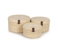 Olly & Rose Set 3 Natural Seagrass Storage Baskets with Lids - Bleached Off-White - Durable 25,22,19cm Premium Home Decor