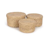 Olly & Rose Set 3 Natural Seagrass Storage Baskets with Lids - Durable 25,22,19cm Premium Home Decor