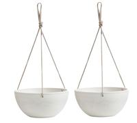 Olly & Rose Stone White Hanging Planter Set 2 Artstone - 25cm Large Hanging Planters Durable Eco Resin Stone Mix