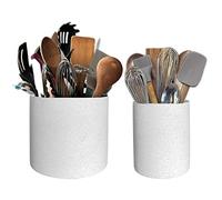 Olly & Rose White Toughened Ceramic Utensil Holders Set 2 - White with Black speckles 16cm + 11cm - Kitchen Utensil Holder and Bathroom Use