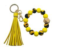 Ollyia Bright Colors Silicone Beaded Car Key Chain Key Rings Bracelet Wristlet for Women, Yellow Sunflower, Large