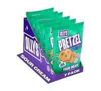 Olly's Pretzel Thins, Sour Cream, 140g (Pack of 7), Bigger Sharing Bag, Healthy Plant-Based Vegan Snacks for Dipping, Low Calorie Snacks, Low Fat, Source of Fibre, No Preservatives