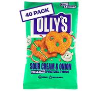 Olly's Pretzel Thins, Sour Cream, 35g (Pack of 40), Handy Snack Pouches, Healthy Plant-Based Vegan Snacks for Dipping, Low Calorie Snacks, Low Fat, Source of Fibre, No Preservatives