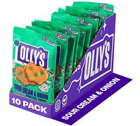 Olly's Pretzel Thins, Sour Cream, 35g (Pack of 10), Handy Snack Pouches, Healthy Plant-Based Vegan Snacks for Dipping, Low Calorie Snacks, Low Fat, Source of Fibre, No Preservatives