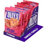 Olly's Pretzel Thins, Sweet Chilli, 140g (Pack of 7), Handy Snack Pouches, Healthy Plant-Based Vegan Snacks for Dipping, Low Calorie Snacks, Low Fat, Source of Fibre, No Preservatives
