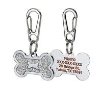 Olodeer Personalized Pet ID Tags,Dog Tag,Cat Tag,Custom Laser Engraved Name and Number,Zinc Alloy Cute Bone Shaped Dog Collar ID Tag.(Silver)