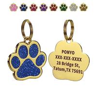 Olodeer Personalized Pet ID Tags for Dogs and Cats, Custom Engraved Pet Information, Zinc Alloy Cute Gold Paw Shaped Dog Collar ID Tag