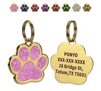 Olodeer Personalized Pet ID Tags for Dogs and Cats, Custom Engraved Pet Information, Zinc Alloy Cute Gold Paw Shaped Dog Collar ID Tag.(Pink)