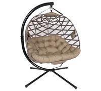 olofable Double Hanging egg Chair with Stand - 2 Person W/Plush Cushions, Weather-Resistant Fabric, Indoor Outdoor Foldable Swing Chair for Patio, Balcony, Yard & Living Room (Cross Weave Sand)