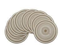 Olofable Round Placemats Set - 15 Inch Diameter, Heat-Resistant & Waterproof with Drum Flower Print on Coffee Background for Kitchen/Dining Tables (white, 15 inches Set of 8)