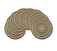 Olofable Round Placemats Set - 15 Inch Diameter, Heat-Resistant & Waterproof with Drum Flower Print on Coffee Background for Kitchen/Dining Tables (black, 15 inches Set of 8)