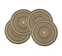 Olofable Round Placemats Set - 15 Inch Diameter, Heat-Resistant & Waterproof with Drum Flower Print on Coffee Background for Kitchen/Dining Tables (black, 15 inches Set of 4)
