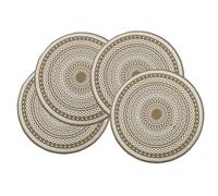Olofable Round Placemats Set - 15 Inch Diameter, Heat-Resistant & Waterproof with Drum Flower Print on Coffee Background for Kitchen/Dining Tables (white, 15 inches Set of 4)
