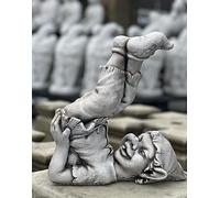 OLOMA Cement funny gnome statue Concrete troll sculpture Outdoor realistic elf figurine Stone playful gnome Gift ornament for garden and home Cement dwarf figurine Backyard decor ornament