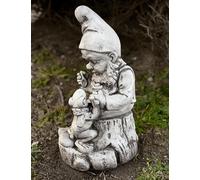 OLOMA Concrete gnome statue Concrete sitting troll sculpture Outdoor realistic elf figurine Stone playful gnome Gift ornament for garden and home Cement dwarf figurine Backyard decor ornament