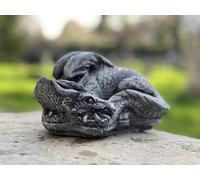 OLOMA Outdoor fairy dragon statue Concrete dragon figurine Stone gothic decor Cement animal ornament Garden decoration Dragon lover gift Handmade figurine