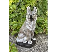 OLOMA Sitting dog stone statue Memorial dog statue ornament Concrete german shepherd dog Stone dog sculpture Garden ornament Pet lover gift German shepherd dog statue Concrete german figurine