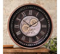 OLOPALMA 60CM Wall Clock with Moving Gears,Oversized Large Industrial Steampunk Style, Antique Gold Metal Roman Numeral Wall Clocks for Farmhouse Living Room Decor