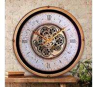 OLOPALMA Vintage Industrial Steampunk Metal Decorative Clock for Farmhouse Wall, moving Gear Wall Clock for Living Room Decor, Large Kitchen Clock, (60cm/24in, brass)
