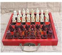 OLOTU International Chess Chess Folding Wood Chess Set Chinese Retro Terracotta Warriors Chess Wood Do Old Carving Resin Chessman Christmas Chess Board Toy