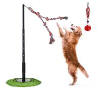 Olpchee Outdoor Tug of War Dog Toy, Tether Interactive Dog Tug Toy Backyard Heavy-Duty Dog Solo Play Exercise Toy for Medium Large Dogs, Height Adjustable, 2 Chew Toys