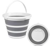 OLPRO 10L Collapsible Bucket - Foldable Silicone Bucket for Car Washing, Camping, Cleaning & Laundry - Compact Folding Design, 32cm Diameter, Packs to 5cm - Grey & White