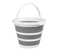 OLPRO 10L Collapsible Bucket - Foldable Silicone Bucket for Car Washing, Camping, Cleaning & Laundry - Compact Folding Design, 32cm Diameter, Packs to 5cm - Grey & White