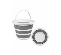 OLPRO 10L Collapsible Bucket - Foldable Silicone Bucket for Car Washing, Camping, Cleaning & Laundry - Compact Folding Design, 32cm Diameter, Packs to 5cm - Grey & White
