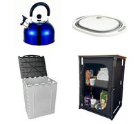 OLPRO Camp Kitchen Bundle - Bamboo Cooking Table, 30L Foldable Dustbin, 2L Stainless Steel Kettle, Silicone Folding Bowl