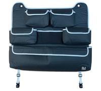 OLPRO Rear Double Car Seat Organiser - Grey - Back Seat Organiser with Closable Pockets & Mesh Storage - Kids Car Accessories for Car Journeys, Vans & Motorhome Seat Organisation