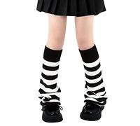 Olreco Kawaii Y2K Harajuku Leg Warmers for Girls & Women - Gyaru, Cute & Goth Lolita Accessories, Black & White Stripes, Flared, One Size